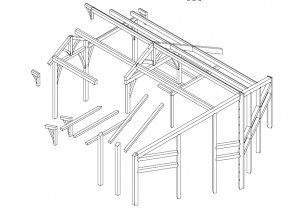timber framing drawing of a cabin