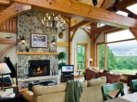 Great Room & Fireplace in a Timber Home