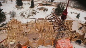 timber frame home under construction