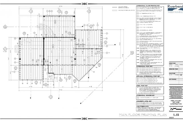 main floor framing plan blueprint for a timber frame home