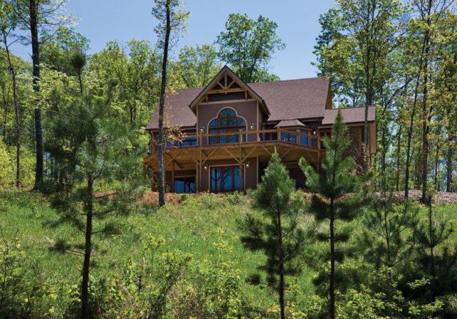 Exterior, horizontal, rear elevation overall, residence, Murphy, North Carolina; Riverbend 