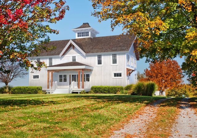 rendering of barn style home by riverbend