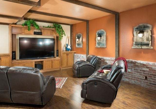 home theater with timber