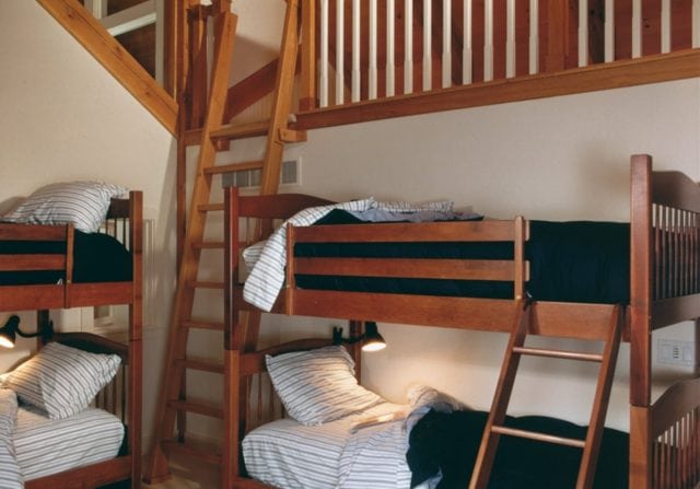 childrens bunk room bedroom with timber frame