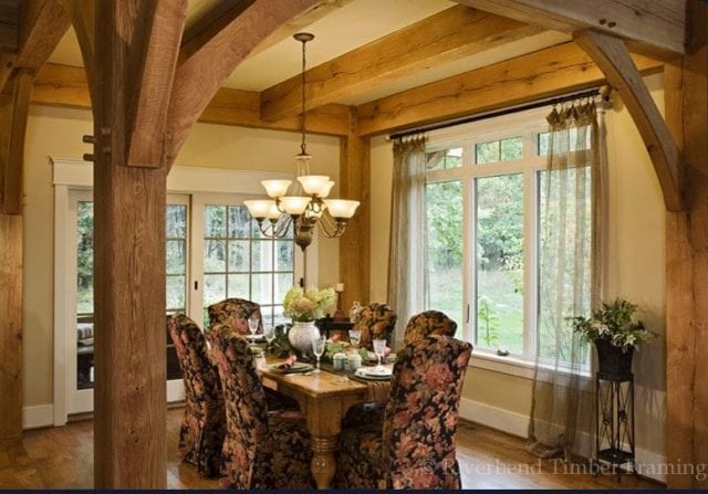 formal dining room in timber home