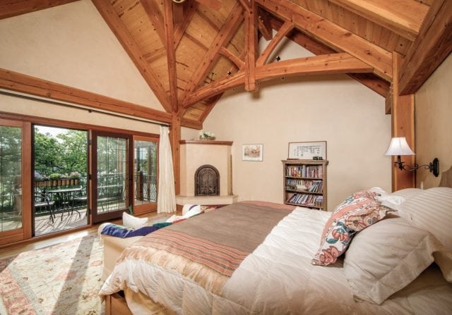 master bedroom in timber home