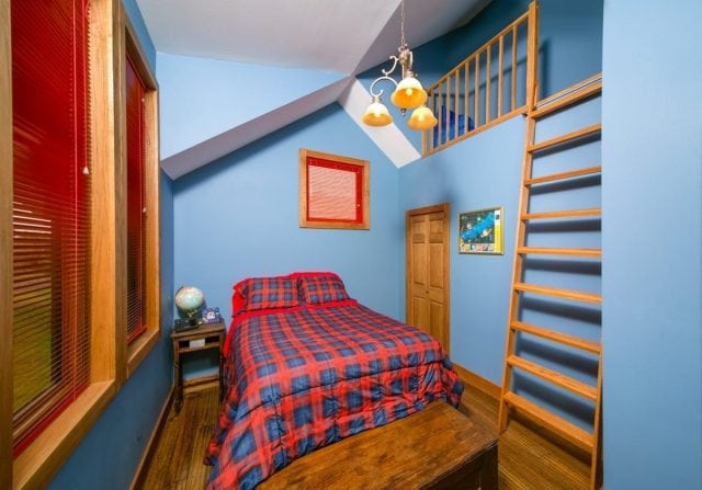 boys room in a timber frame home
